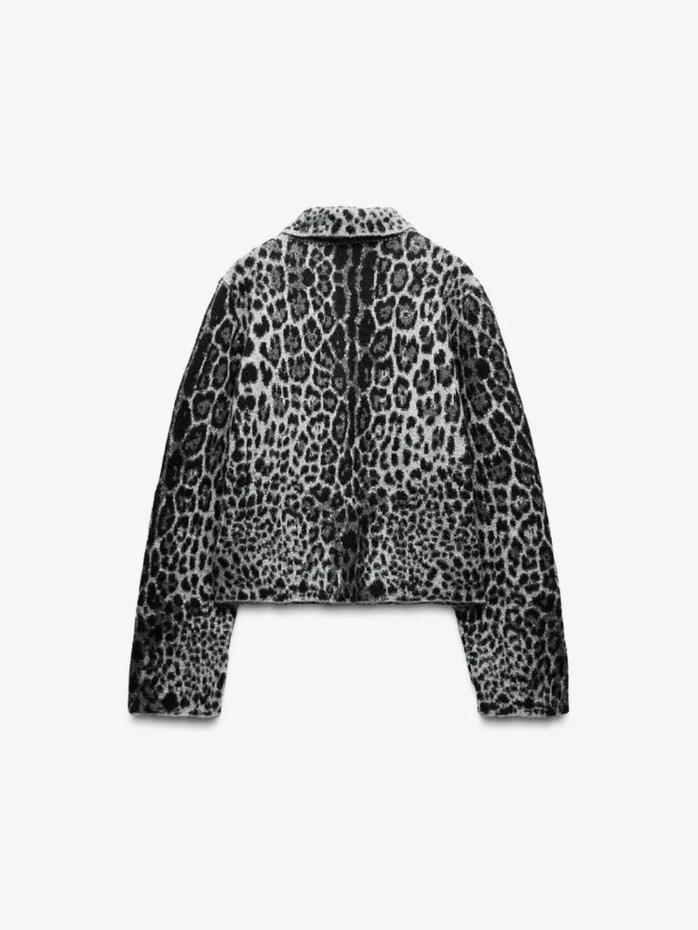 Zara Black and Gray Leopard Print Button-Up Sweater Jacket - Picture 4 of 6